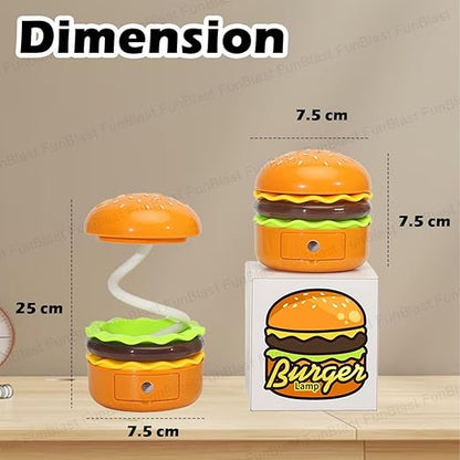 Table Lamp - Burger Design Desk Light for Kids & Adults, Rechargeable Desk Lamp with Pen Holder & Sharpener, Study Desk Light for Study Room/Home/Office