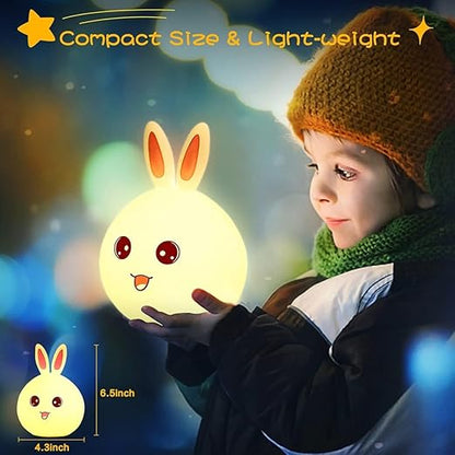 Night Lamp for Kids,Silicone Cute Little Rabbit Table Lamp, Birthday Gift for kids (2-5 years), Colour Changing with USB Rechargeable Night Light(Rabbit Lamp)