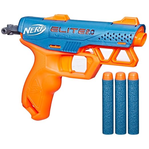 Nerf Elite 2.0 Slyshot Blaster, 2 Dart Storage, 3 Elite Darts, Pull to Prime Handle, Toy Foam Blaster for Outdoor Kids Games