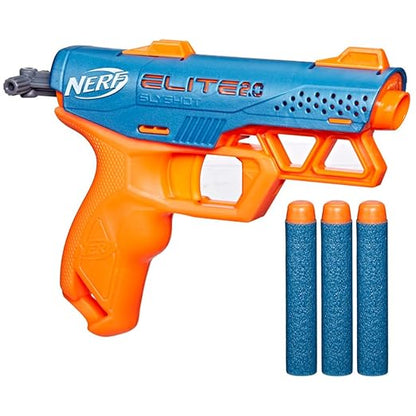 Nerf Elite 2.0 Slyshot Blaster, 2 Dart Storage, 3 Elite Darts, Pull to Prime Handle, Toy Foam Blaster for Outdoor Kids Games