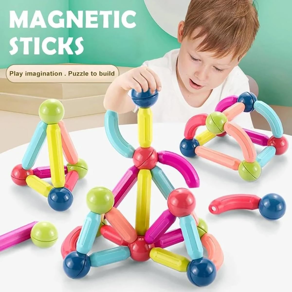 36 pcs Colorful Magnetic Sticks and Balls Sets 3D Construction Building Blocks Magnet Stacking Toys Learning Preschool Educational Toys Puzzle Games for Kids