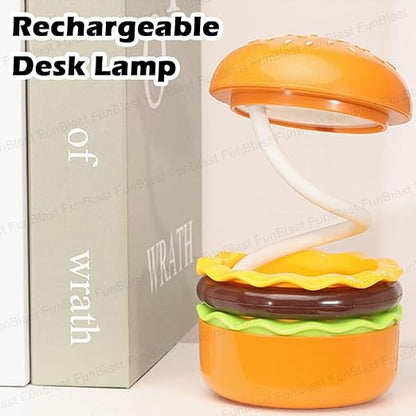 Table Lamp - Burger Design Desk Light for Kids & Adults, Rechargeable Desk Lamp with Pen Holder & Sharpener, Study Desk Light for Study Room/Home/Office