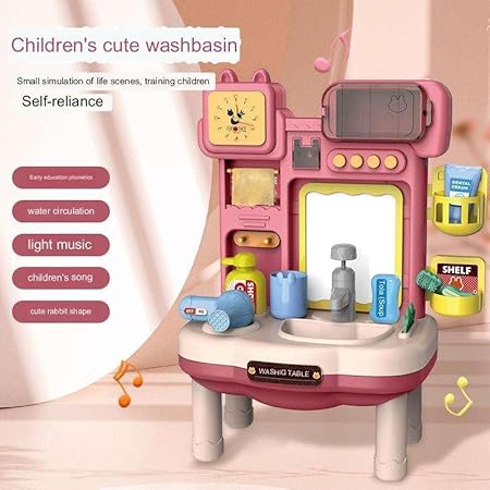 Toothbrushing Washing Table Playset - Music & Auto Water Circulation | Pretend Play Toy for Kids Ages 2+ Year (Random Color) (Toothbrushing Washing Table)