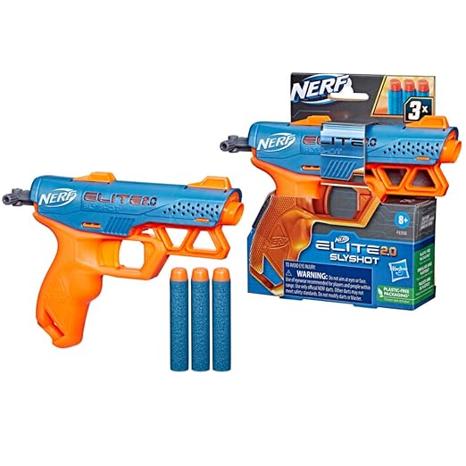 Nerf Elite 2.0 Slyshot Blaster, 2 Dart Storage, 3 Elite Darts, Pull to Prime Handle, Toy Foam Blaster for Outdoor Kids Games