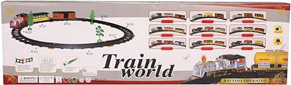 Train World Toy with Tracks and Locomotive, Plastic Train Set Toy for Kids (Multicolor)