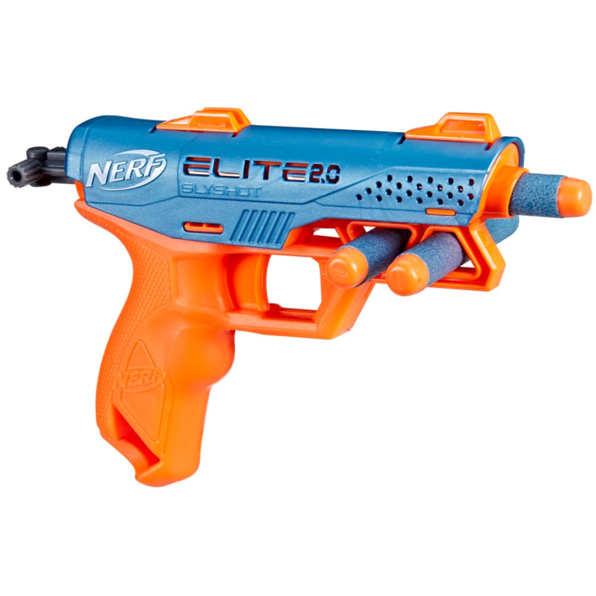 Nerf Elite 2.0 Slyshot Blaster, 2 Dart Storage, 3 Elite Darts, Pull to Prime Handle, Toy Foam Blaster for Outdoor Kids Games
