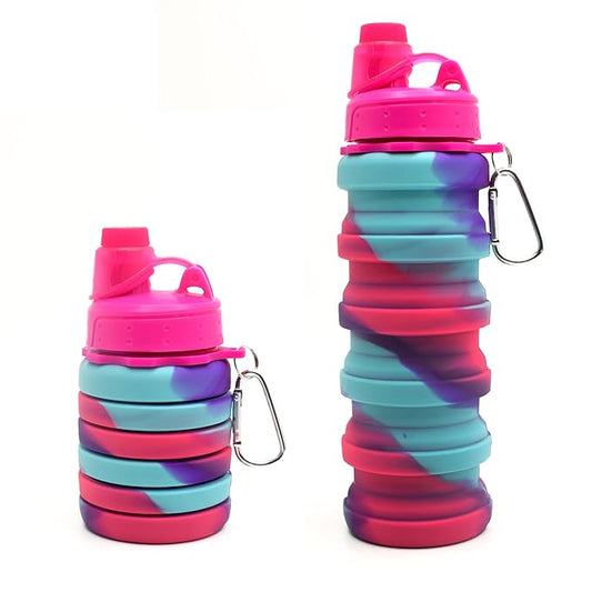 Expandable Silicone Sipper Water Bottle For Kids For Sports, Trekking, Cycling, Gym, School Water Bottle With Snap Hook, Pink (Pack Of 1 Unit), 500 Milliliter - 500 Ml