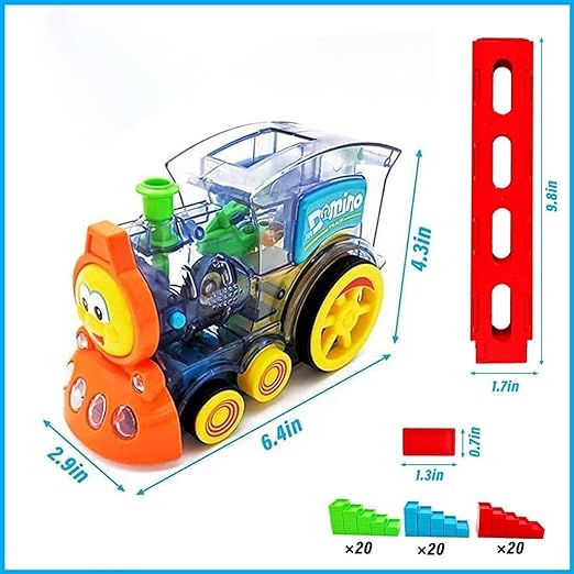 Domino Train Toy 60 Pcs Domino Blocks with Music & Lights| Automatic Blocks Laying Toy Train for 1-10 Years Kids (Transparent)