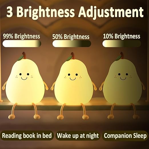 LED Nursery Night Lights for Kids, Cute Animal Silicone Baby Night Light with Touch Sensor, USB Rechargeable Baby Girl Boys Gifts, Xmas Gifts for Toddler Kids (Pear)