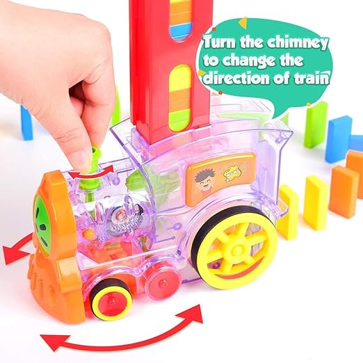 Domino Train Toy 60 Pcs Domino Blocks with Music & Lights| Automatic Blocks Laying Toy Train for 1-10 Years Kids (Transparent)