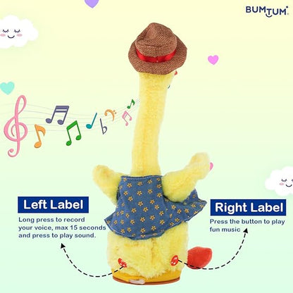 Dancing & Talking Duck Theme Character Toy, Wriggle & Singing for Babies & Kids, Plush Musical Electronic Toys, Voice Recording Repeats (Yellow) - 1 Count