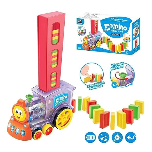 Domino Train Toy 60 Pcs Domino Blocks with Music & Lights| Automatic Blocks Laying Toy Train for 1-10 Years Kids (Transparent)