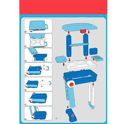 Little Doctor Playset Case Workbench Doctor Nurse Medical Box with Suitcase Trolley Blue