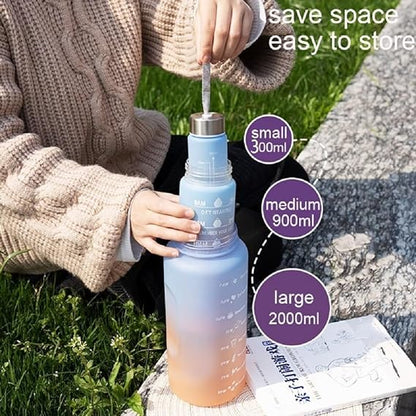 3 Piece set 2000ml 700ml 280ml Water Bottles Set Sports, BPA Free, Leak-proof Inspirational Water Bottle Cups with Drinking Time Straw, Fitness Bottle for Family, Office, Gym Outdoor Travel