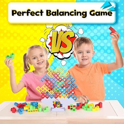 Tetra Tower Game 16 Pcs Stack Tower, Swing Stack High Child Balance Building Block 2 Players+ Interactive STEM Toy for Family, Travel, Parties for Adults & Kids