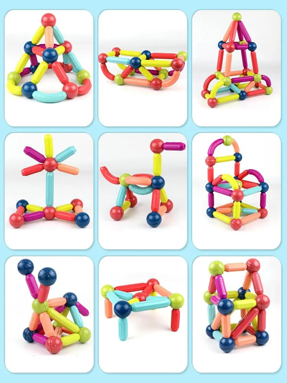 36 pcs Colorful Magnetic Sticks and Balls Sets 3D Construction Building Blocks Magnet Stacking Toys Learning Preschool Educational Toys Puzzle Games for Kids