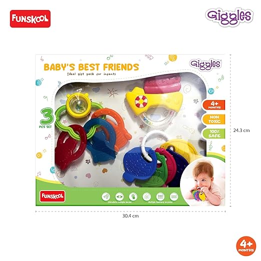 Baby's Best Friend, Ideal Gift Pack for Infants, 3 pcs Set, Teethers and Rattles, Multi-Colour Baby Toy Gift Set for New Born, 4 Months and Above