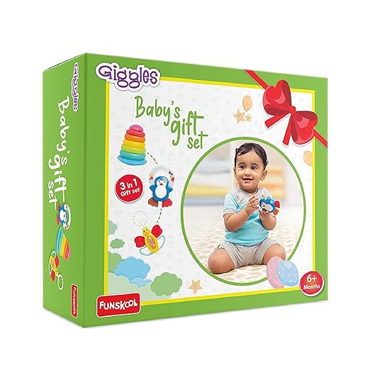 Plastic Giggles, Baby's Gift Set, Multicolour Baby Toy Gift Set for New Born, Stacking Rings,Teether,Rattle, 6 Months & Above,