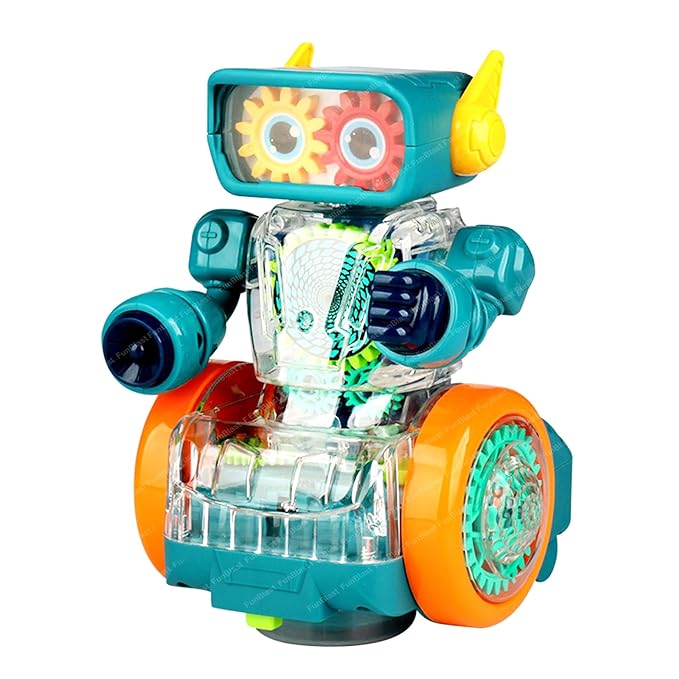 360 Degree Rotating Bump & Go Robot Toy with Flashing Lights & Sound for Children (Green)