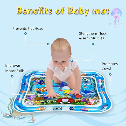 Tummy time Water Play mat Baby and Toddlers Perfect Fun time Play Inflatable Water mat,Activity Center Your Baby's Stimulation Growth with Floating Toys (Water Bed mat)