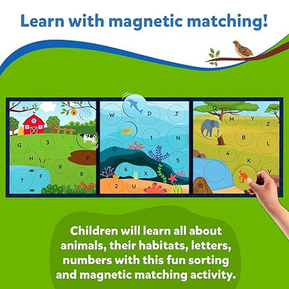 Magnetic Matching Activity - Letters, Numbers & Animals, Preschool Learning Toy & Game for Kids, 35+ Magnetic Pieces, Gifts for Boys & Girls Ages 3, 4, 5, 6