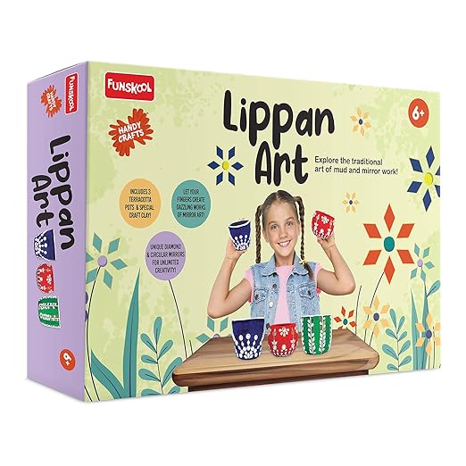 Handycrafts Lippan Art, Pot Decorating kit, Traditional Art, Mirror Work, Art and Craft Kit, Ages 6 Years and Above, Multicolour