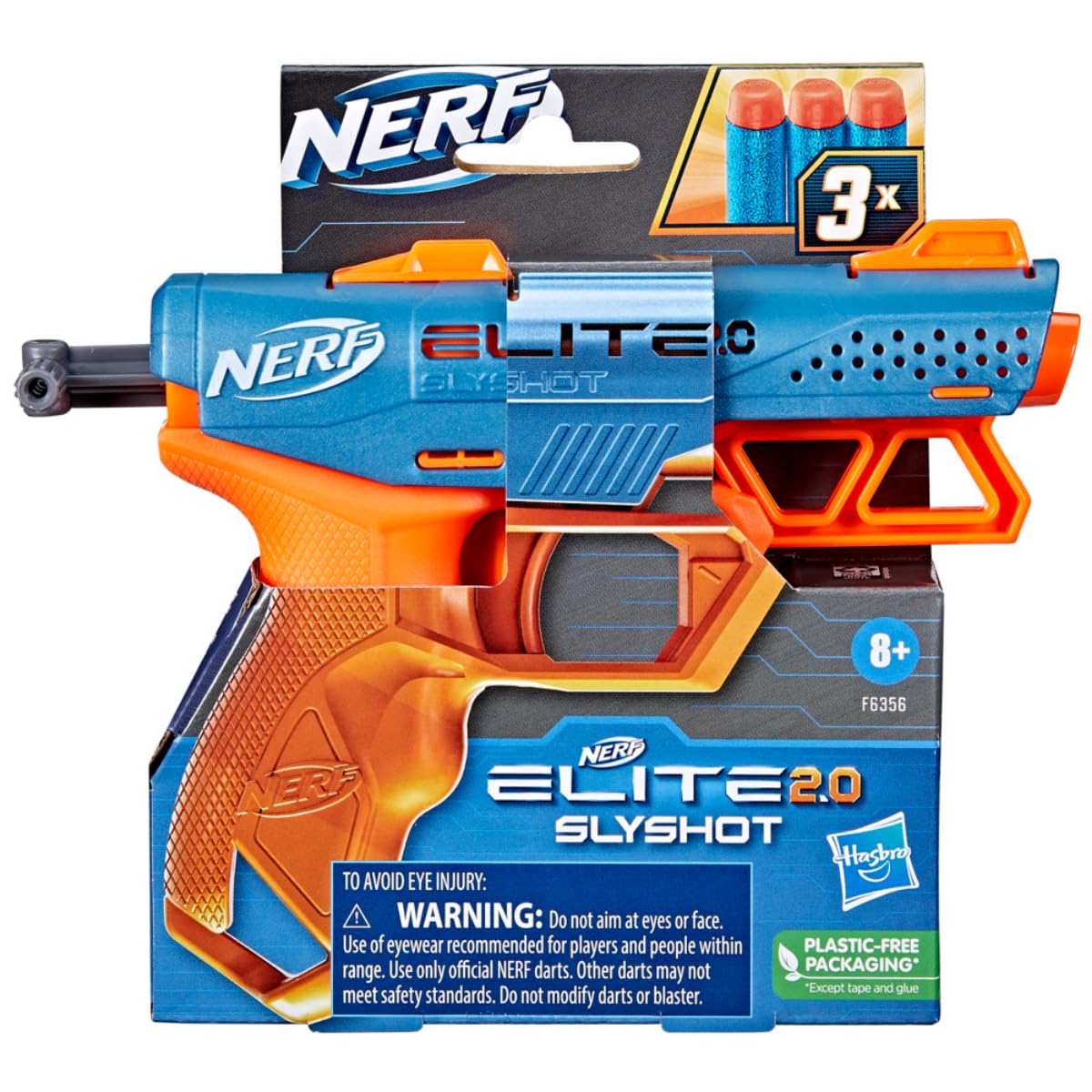 Nerf Elite 2.0 Slyshot Blaster, 2 Dart Storage, 3 Elite Darts, Pull to Prime Handle, Toy Foam Blaster for Outdoor Kids Games