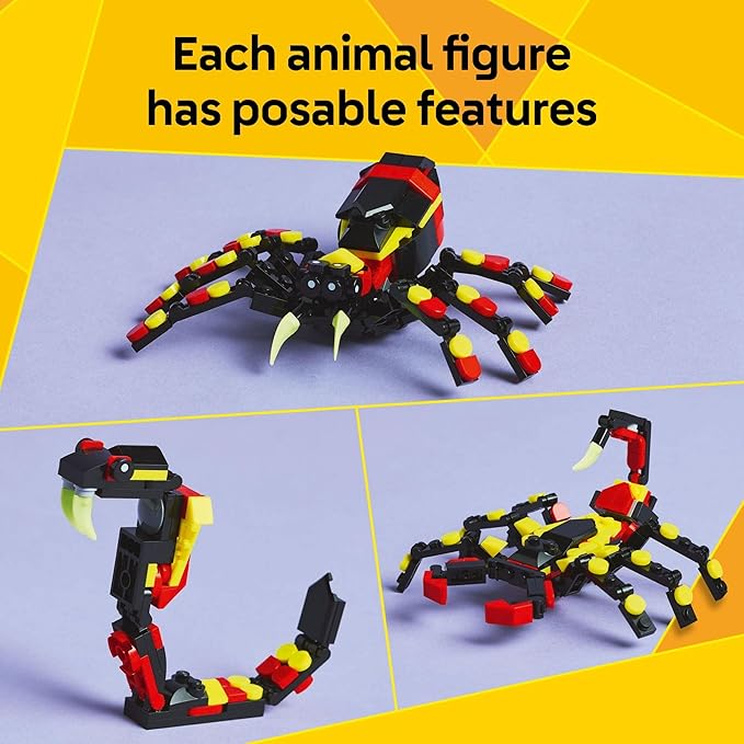 LEGO Creator 3 in 1 Wild Animals Surprising Spider Toy - Building Toy with 3 Build Options, Spider, Scorpion, or Snake - Animal Figures for Kids, Boys & Girls, Ages 7+