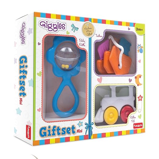 Gift Set Mini, Toy Set for Newborn Baby, Infants & Toddlers, Includes Rattle, Teether, Vehicle & Activity Toys With Development, Gift Set for Babies, Multicolor Age 5+ Months