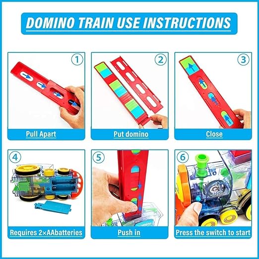 Domino Train Toy 60 Pcs Domino Blocks with Music & Lights| Automatic Blocks Laying Toy Train for 1-10 Years Kids (Transparent)