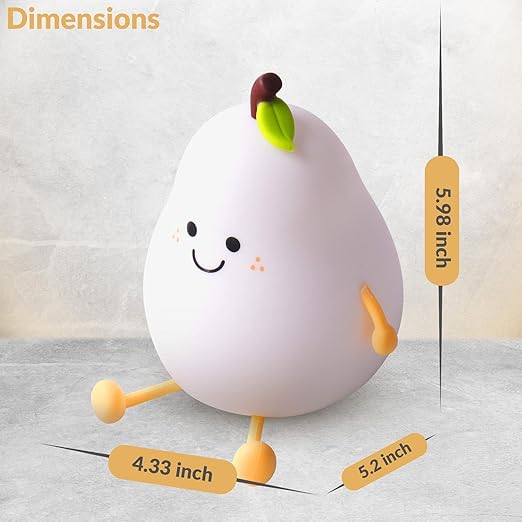 LED Nursery Night Lights for Kids, Cute Animal Silicone Baby Night Light with Touch Sensor, USB Rechargeable Baby Girl Boys Gifts, Xmas Gifts for Toddler Kids (Pear)