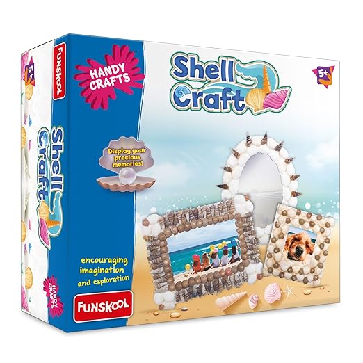 Handycrafts Shell Craft, Create Gifts, personallised Frames, Toys for Kids, Art and Craft Kit, DIY Kit for Kids, Ages 5 Years and Above, Multicolour