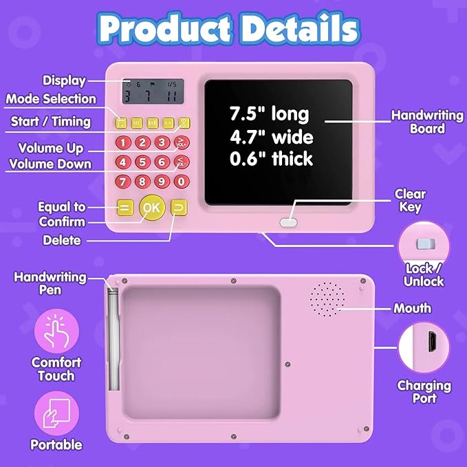 LCD Writing Tablet with Calculator for Kids Rechargeable Re-Writable Pad with 5.5Inch Screen for Drawing, Playing, Handwriting Best Birthday Gifts for Adults & Kids (Multicolor)