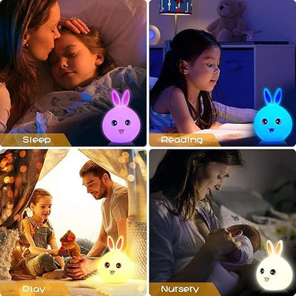 Night Lamp for Kids,Silicone Cute Little Rabbit Table Lamp, Birthday Gift for kids (2-5 years), Colour Changing with USB Rechargeable Night Light(Rabbit Lamp)