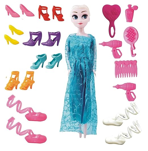 Frozen Doll Beautiful Moveable Arms & Legs Doll Toy for Girls with Dress and Fashion Accessories (Fashion Doll) - Multicolor