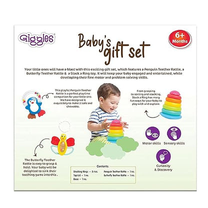 Plastic Giggles, Baby's Gift Set, Multicolour Baby Toy Gift Set for New Born, Stacking Rings,Teether,Rattle, 6 Months & Above,