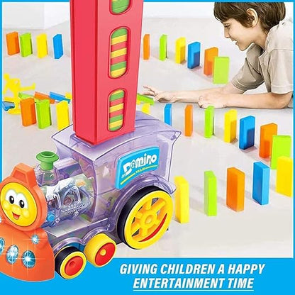 Domino Train Toy 60 Pcs Domino Blocks with Music & Lights| Automatic Blocks Laying Toy Train for 1-10 Years Kids (Transparent)