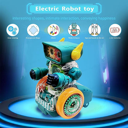 360 Degree Rotating Bump & Go Robot Toy with Flashing Lights & Sound for Children (Green)