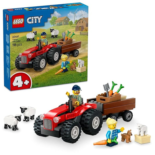LEGO City Red Farm Tractor with Trailer & Sheep Toy, Playset for Kids 60461 Building Blocks Toys for 4+ Gift for Boys and Girls