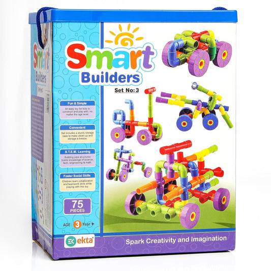 EKTA Smart Builders Building Blocks Set-3, Building Blocks for Kids, Block Game for Kids (Multicolor, Big Size) - 75 Pieces