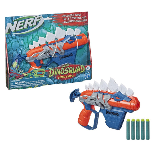 Nerf DinoSquad Stegosmash Dart Blaster, 4-Dart Storage, Pull-Back Priming Handle, 5 Official Darts, Dinosaur Design, Toys for Kids, Teens & Adults, Outdoor Toys for Boys and Girls Ages 8+