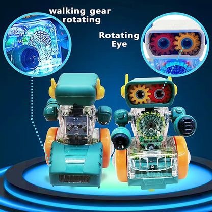 360 Degree Rotating Bump & Go Robot Toy with Flashing Lights & Sound for Children (Green)