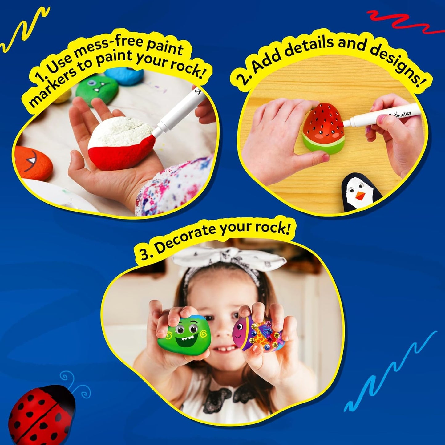 Rock Painting Kit - Mess-free Art & Craft Activity for Girls & Boys, Craft Kits & Supplies, DIY Creative Activity, Gifts for Kids Ages 4, 5, 6, 7, 8, 9, 10, 11, 12
