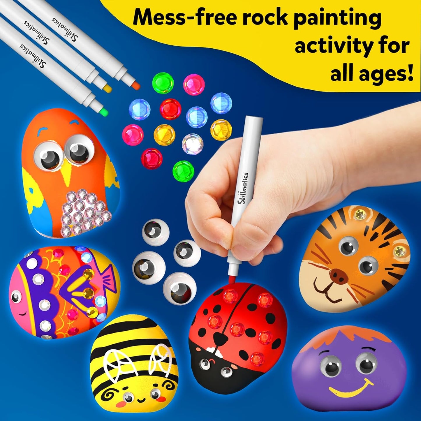 Rock Painting Kit - Mess-free Art & Craft Activity for Girls & Boys, Craft Kits & Supplies, DIY Creative Activity, Gifts for Kids Ages 4, 5, 6, 7, 8, 9, 10, 11, 12