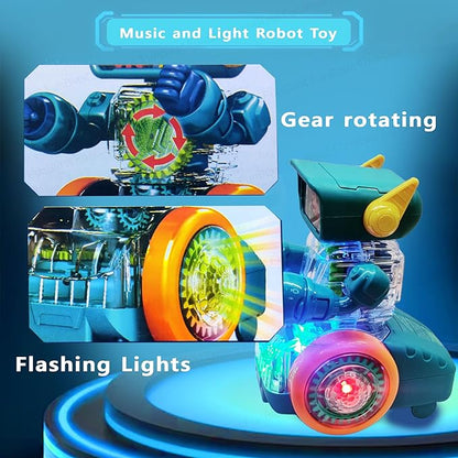 360 Degree Rotating Bump & Go Robot Toy with Flashing Lights & Sound for Children (Green)