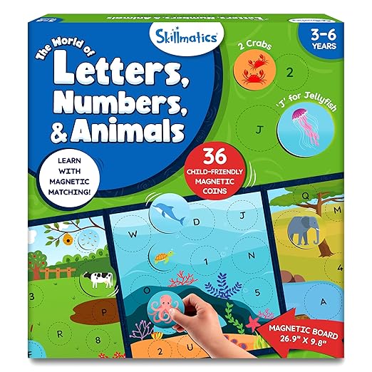 Magnetic Matching Activity - Letters, Numbers & Animals, Preschool Learning Toy & Game for Kids, 35+ Magnetic Pieces, Gifts for Boys & Girls Ages 3, 4, 5, 6
