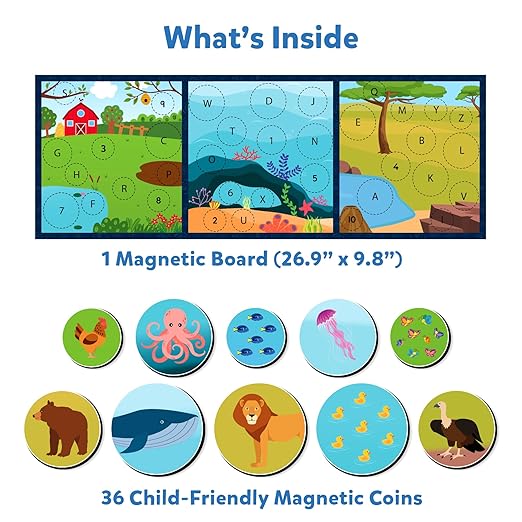 Magnetic Matching Activity - Letters, Numbers & Animals, Preschool Learning Toy & Game for Kids, 35+ Magnetic Pieces, Gifts for Boys & Girls Ages 3, 4, 5, 6