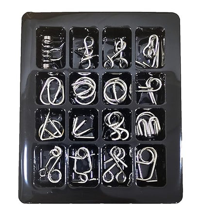 16 in 1 Metal Puzzles Brain Teaser Challenge Set IQ Busters Intellectual Toy for Kids and Adult Design 2 - Silver