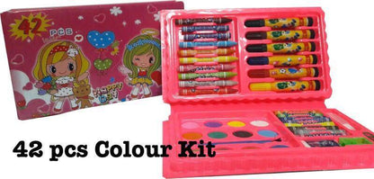 COLOUR KIT 42 Pcs - Crayons, Water Colors,12 Shaped Color Pencils(Multicolor & Multidesign)