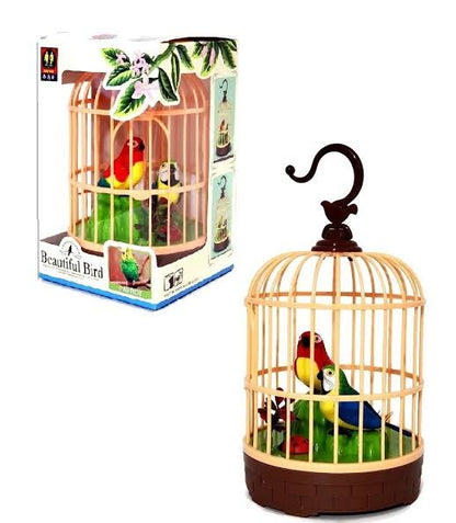 Singing Moving Chirping Beautiful Bird Pet Toy in Cage, Hanging Cage with Music Singing Moving Chirping for Kids for Home Decor/Living Room/Garden (Multicolour)